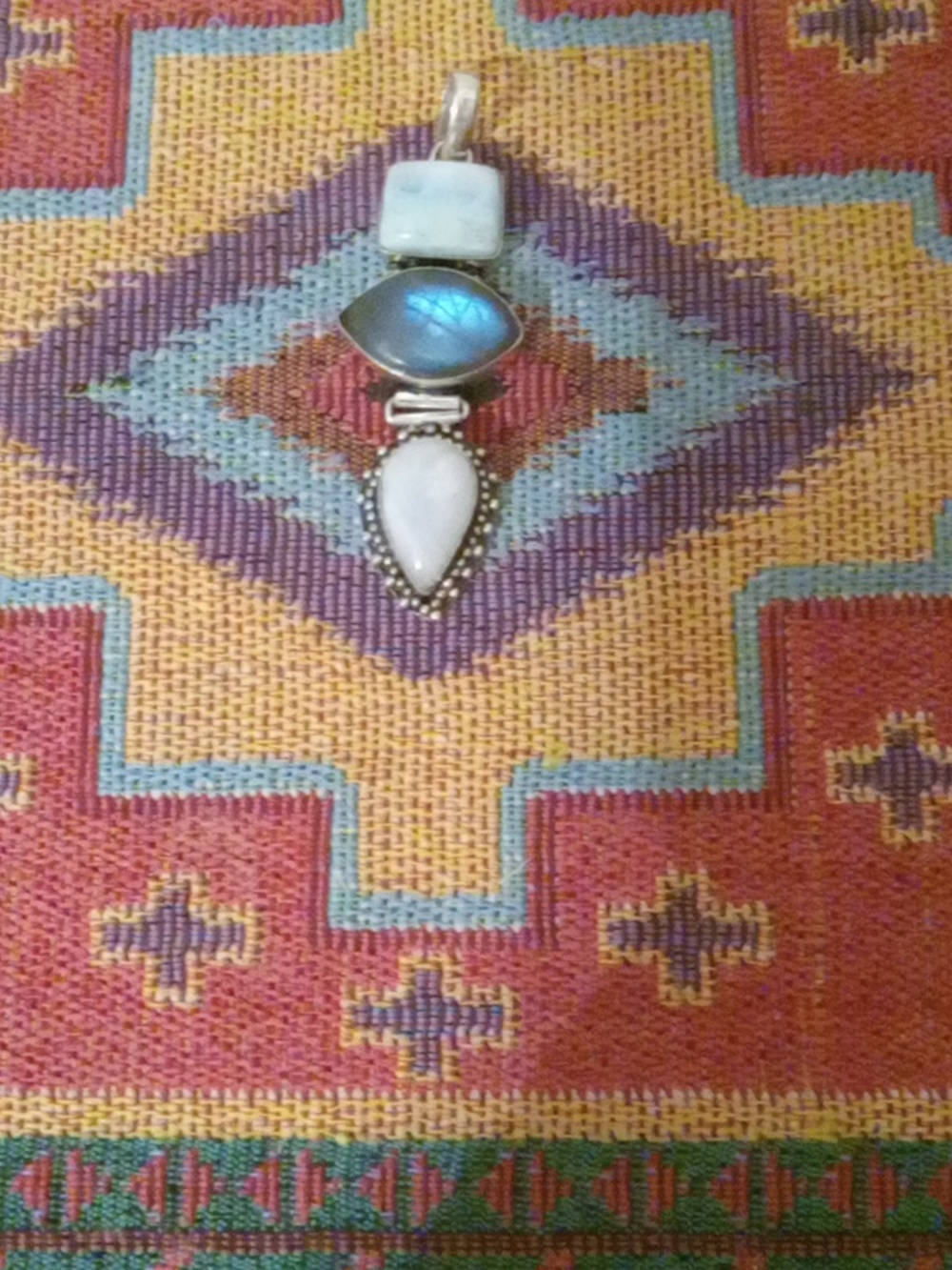 Larimar, Labradorite and Rainbow Moonstone Pendant Sterling Silver 92.5